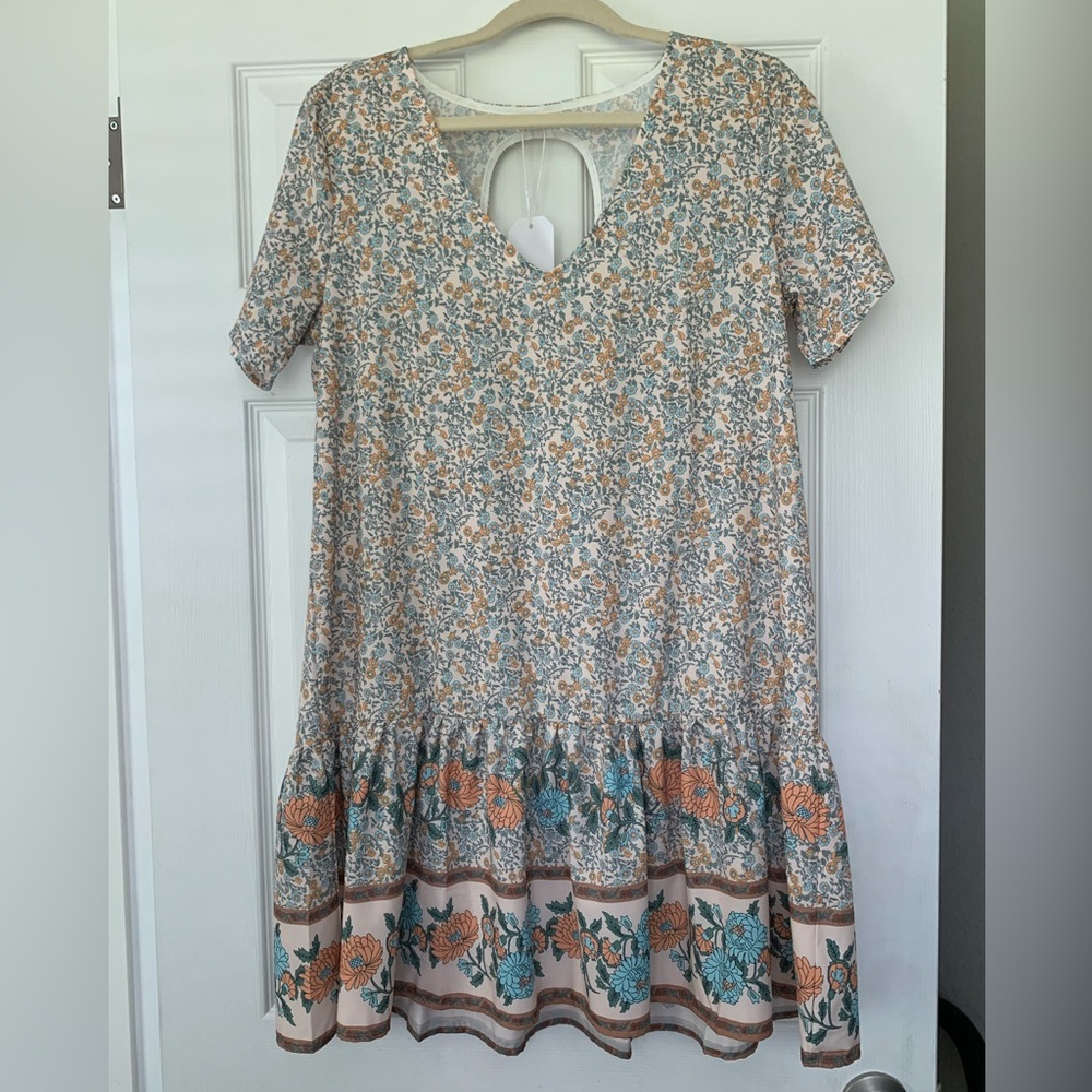 Madewell Floral Midi Dress - Blue and Orange
